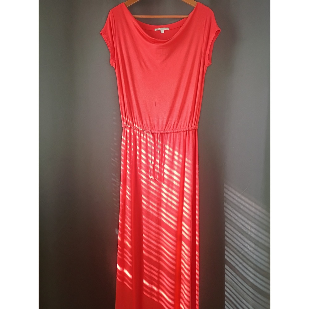 Gap Women Coral Red Cowl Neck Drawstring Waist Jersey Maxi Dress XS